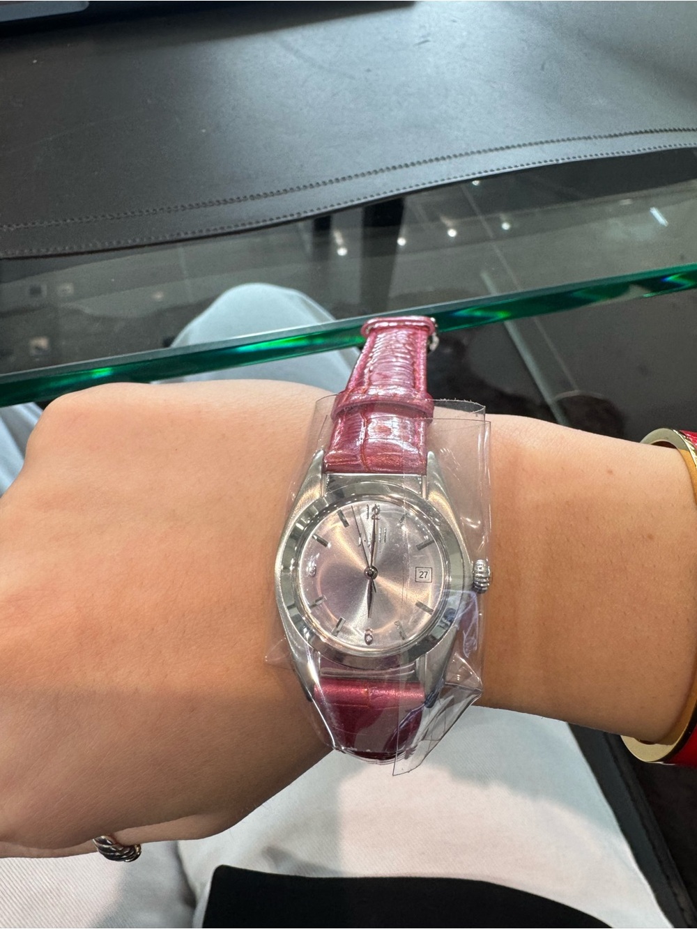Vintage J. Jill Women’s Quartz Watch w/ Pink Leather Strap & Silver Sunray Dial
